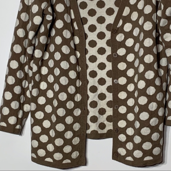 NWOT Liz Claiborne Tan and Cream Polka Dot Cardigan Sweater - Picture 3 of 4